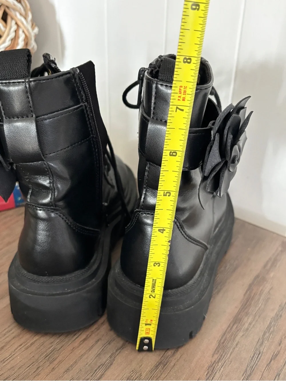 Zara Kids Black Floral Chunky Combat Boots Girl US Size 1 or EU 32